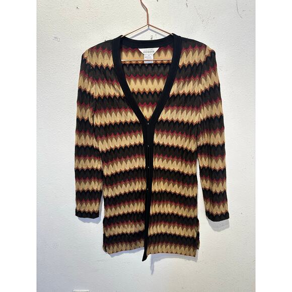 Vintage EXCLUSIVELY MISOOK Brown Neutral Chevron Y2K Long Cardigan Extra Small - Picture 4 of 16